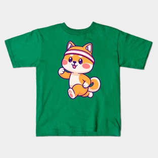 Cute Shiba Inu Running Cartoon Kids T-Shirt